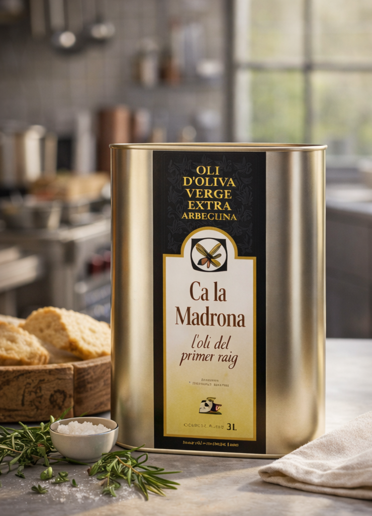 Aceite de Oliva Virgen Extra Arbequina – Ca la Madrona | Producción Controlada · Prensado en Frío