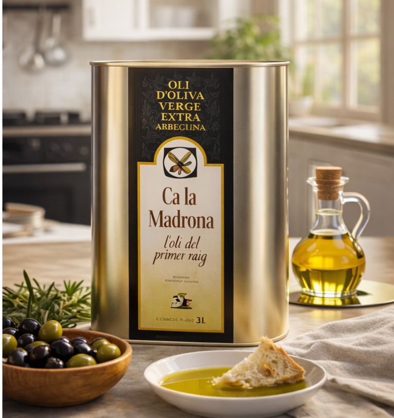 Aceite de Oliva Virgen Extra Arbequina – Ca la Madrona | Producción Controlada · Prensado en Frío